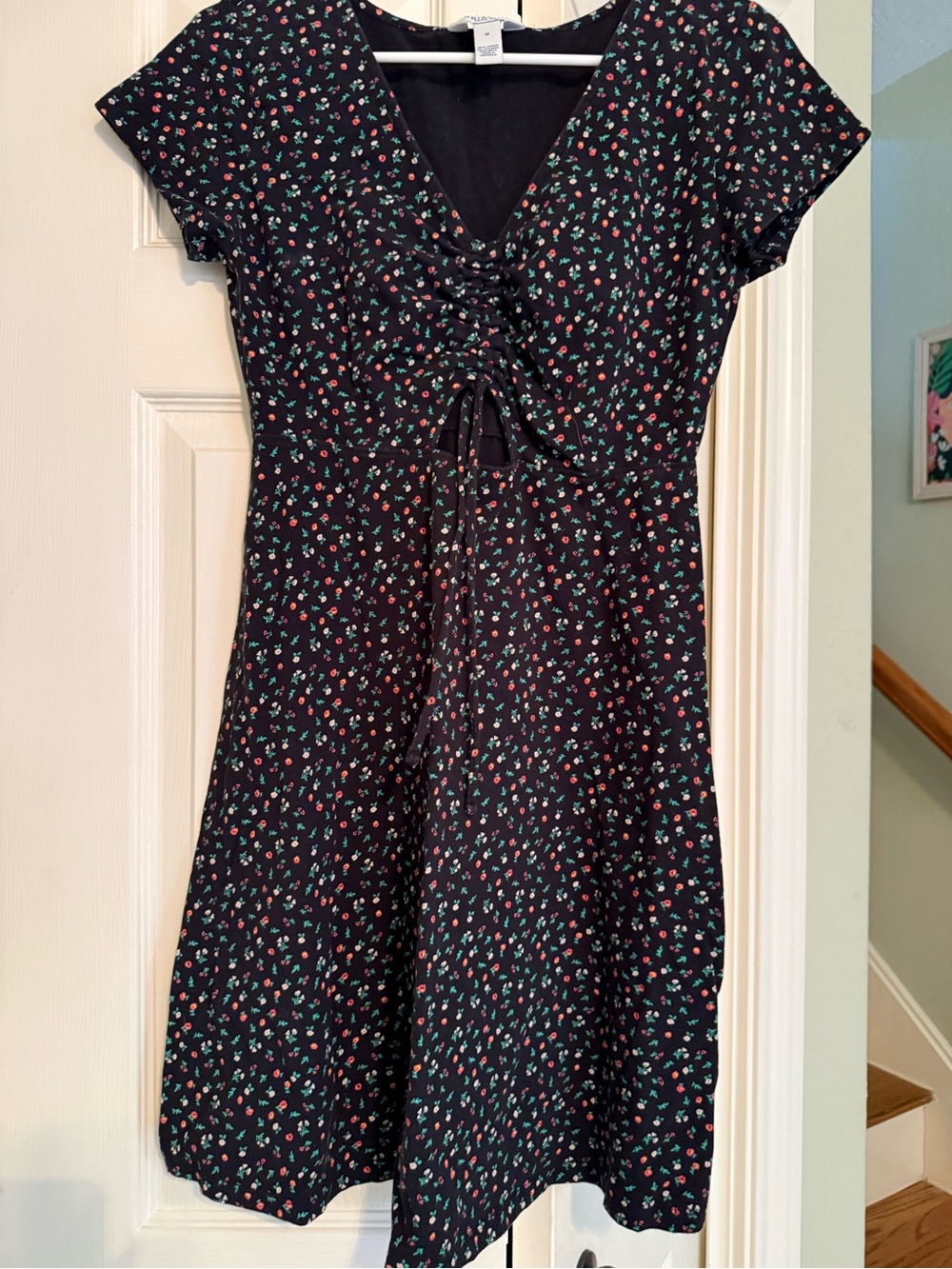 Arizona Jean Company Black Mini Dress with Red & Green Floral Print